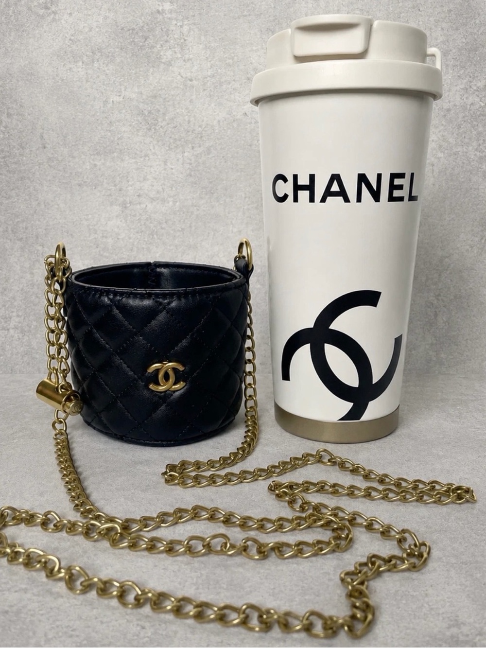 White crossbody Quilted Mini Chain Shoulder Bag with Gold Hardware sleeve